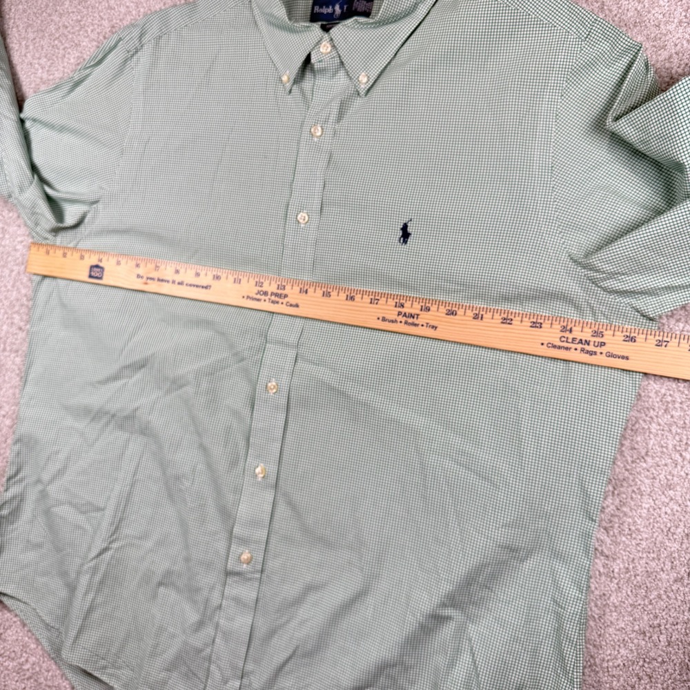 Ralph Lauren Button‎ Down Shirt Mens 17.5 36/37 Green Gingham Custom Fit - Picture 4 of 6